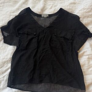 Dior Black Short Sleeve Sheer V-Neck Top
